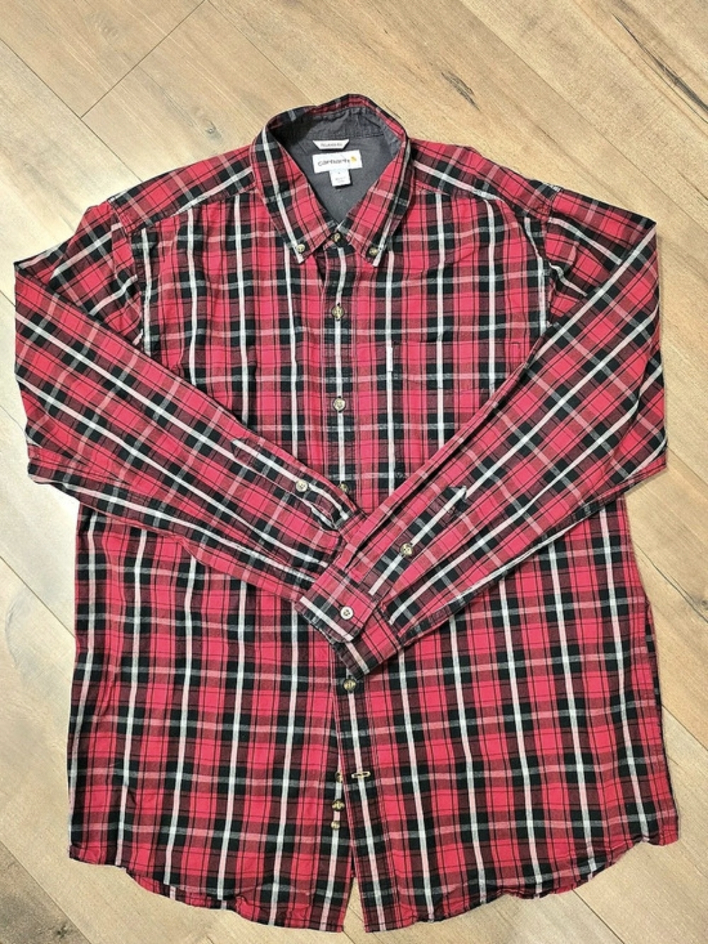 Carhartt Relaxed Fit Plaid Flannel Long-Sleeve Shirt Red & Black Large